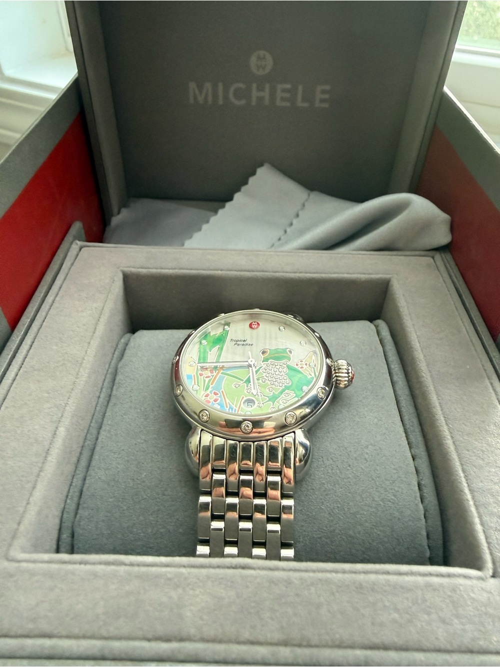 Rare NOS Michele CSX Tropical Paradise Diamond Frog 36mm Quartz Watch 1/750 - Picture 2 of 8